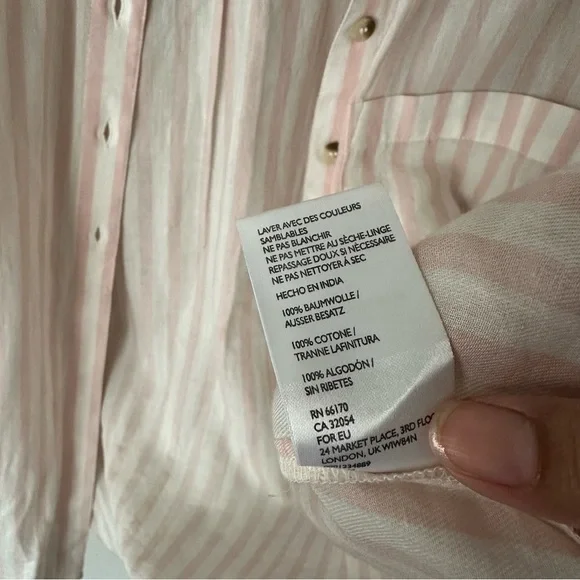 Urban Outfitters BDG Striped Button Down Blouse Pink and White M - Picture 9 of 12